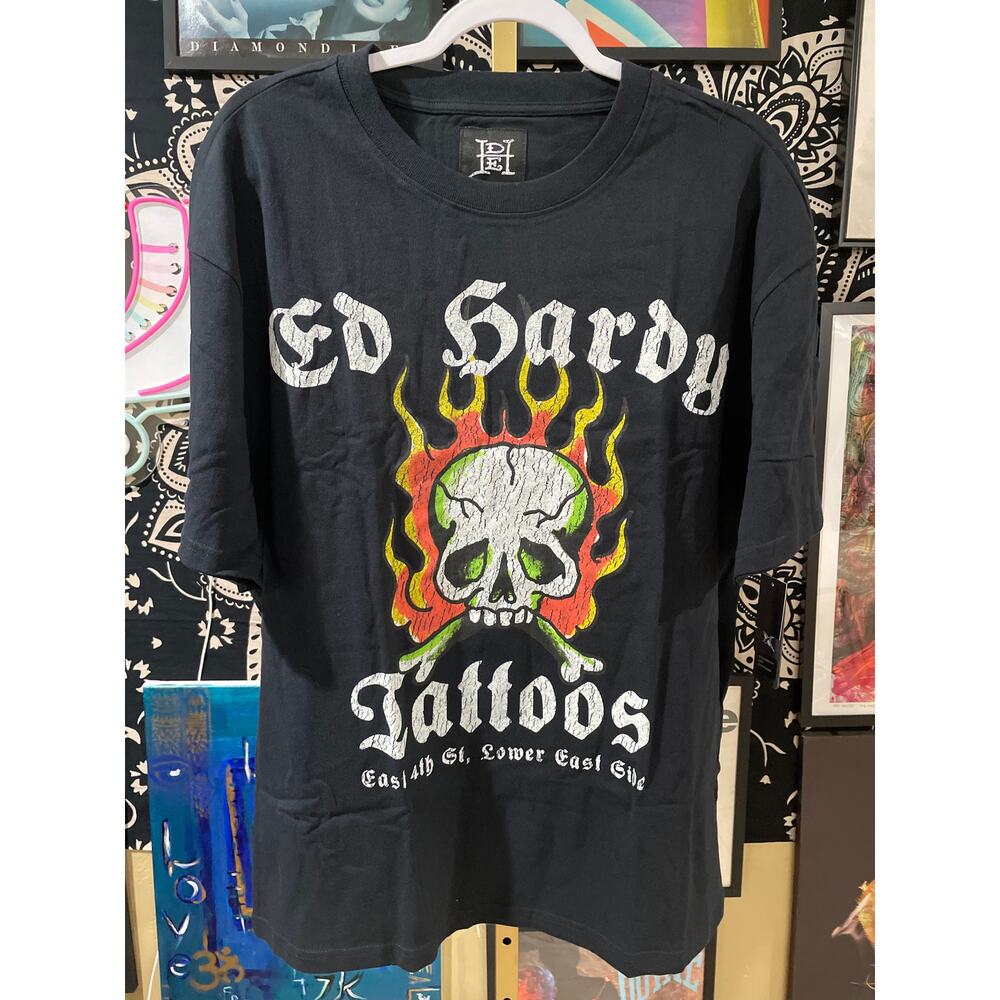 Ed Hardy Y2K Deadstock Streetwear Tattoos Oversized Tee Black Medium